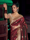 Maroon Banarasi Satin Silk Saree With Contrast Blouse