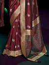 Maroon Banarasi Satin Silk Saree With Contrast Blouse