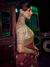 Maroon Banarasi Satin Silk Saree With Contrast Blouse