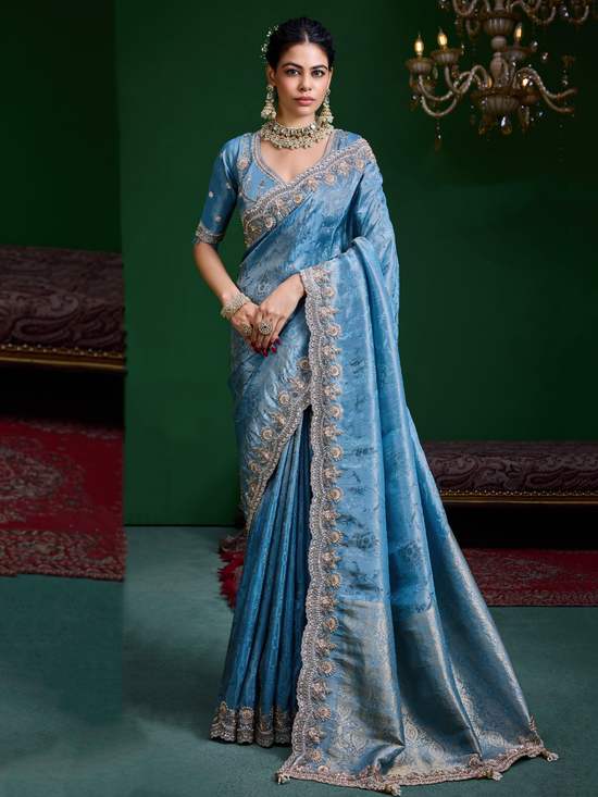 Sky Blue Banarasi Tissue Silk Saree