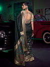 Black Banarasi Satin Silk Saree With Contrast Blouse