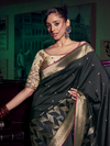 Black Banarasi Satin Silk Saree With Contrast Blouse