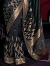 Black Banarasi Satin Silk Saree With Contrast Blouse