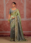 Sage Green Embroidered Designer Tissue Silk Saree