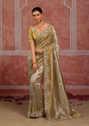 Antique Gold Embroidered Designer Tissue Silk Saree