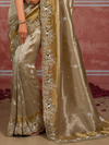 Antique Gold Embroidered Designer Tissue Silk Saree