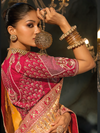Golden Yellow Embroidered Designer Tissue Silk Saree With Contrast Blouse