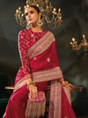 Crimson Red Embroidered Designer Satin Silk Saree