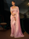 Blush Pink Embroidered Designer Tissue Silk Saree