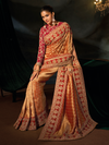 Golden Orange Embroidered Designer Tissue Silk Saree With Contrast Blouse