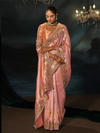 Peach Pink Embroidered Designer Tissue Silk Saree