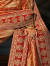 Golden Orange Embroidered Designer Tissue Silk Saree With Contrast Blouse