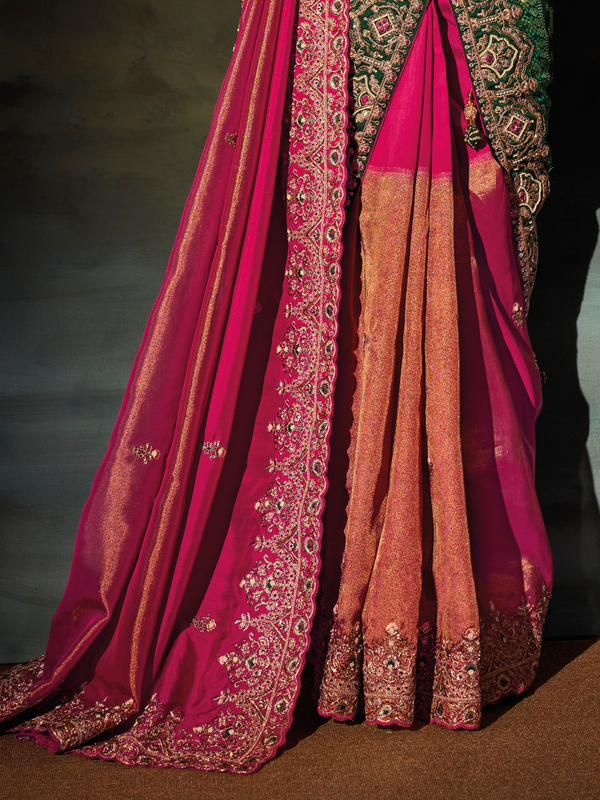 Rani Pink Embroidered Designer Tissue Silk Saree