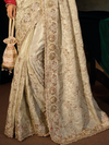 Ivory Embroidered Designer Silk Saree With Contrast Blouse