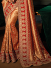 Golden Orange Embroidered Designer Tissue Silk Saree With Contrast Blouse