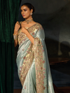 Mint Green Embroidered Designer Tissue Silk Saree With Contrast Blouse