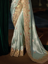 Mint Green Embroidered Designer Tissue Silk Saree With Contrast Blouse