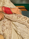Ivory Embroidered Designer Silk Saree With Contrast Blouse