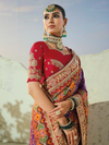 Violet Purple Patola Silk Saree With Contrast Blouse