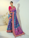 Royal Blue Patola Silk Saree With Contrast Blouse