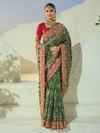 Bottle Green Patola Silk Saree With Contrast Blouse
