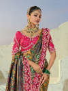 Teal Green Patola Silk Saree With Contrast Blouse