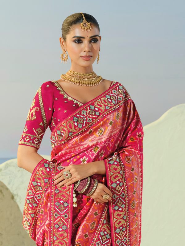 Hot Pink Patola Silk Saree