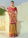 Mustard Yellow Patola Silk Saree With Contrast Blouse
