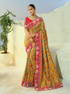 Mustard Yellow Patola Silk Saree With Contrast Blouse