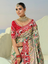 Ivory Cream Patola Silk Saree With Contrast Blouse