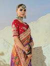 Violet Purple Patola Silk Saree With Contrast Blouse