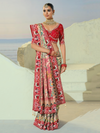 Ivory Cream Patola Silk Saree With Contrast Blouse