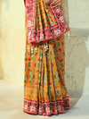 Mustard Yellow Patola Silk Saree With Contrast Blouse