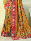 Mustard Yellow Patola Silk Saree With Contrast Blouse