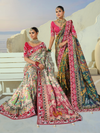 Teal Green Patola Silk Saree With Contrast Blouse