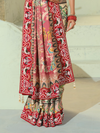 Ivory Cream Patola Silk Saree With Contrast Blouse