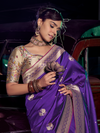 Violet Purple Banarasi Satin Silk Saree With Contrast Blouse