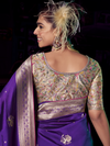 Violet Purple Banarasi Satin Silk Saree With Contrast Blouse