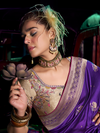 Violet Purple Banarasi Satin Silk Saree With Contrast Blouse