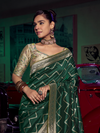 Bottle Green Banarasi Satin Silk Saree With Contrast Blouse
