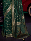 Bottle Green Banarasi Satin Silk Saree With Contrast Blouse