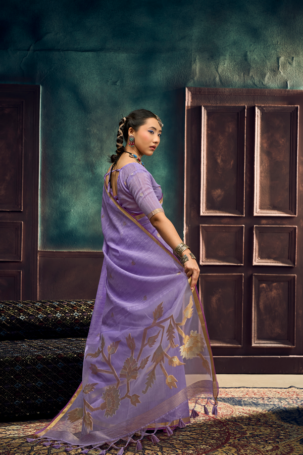 Lavender Banarasi Cotton Silk Saree