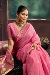 Rose Pink Banarasi Cotton Silk Saree