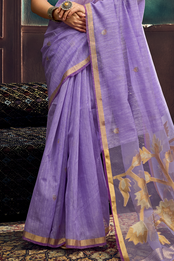Lavender Banarasi Cotton Silk Saree