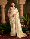 Ivory White Banarasi Silk Saree with Golden Zari