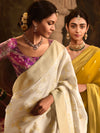 Ivory White Banarasi Silk Saree with Golden Zari