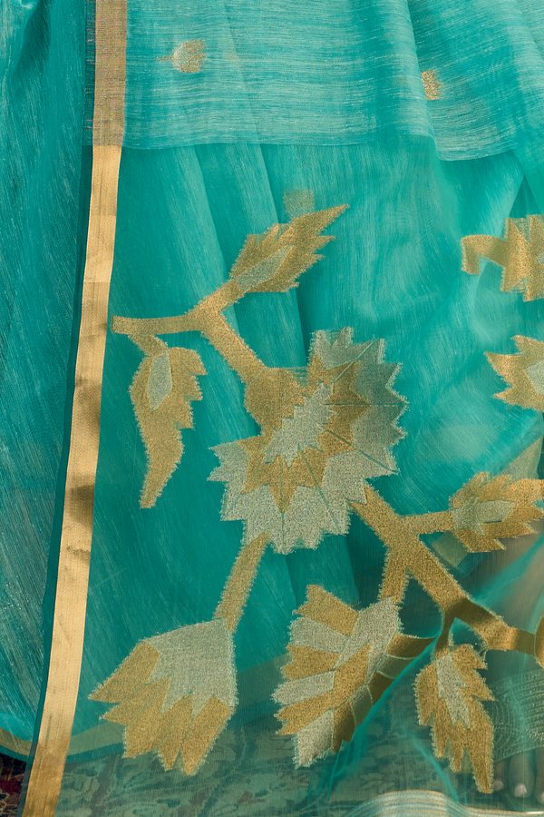 Aqua Blue Banarasi Cotton Silk Saree