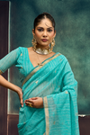 Aqua Blue Banarasi Cotton Silk Saree