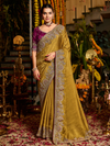 Mustard Yellow Banarasi Tissue Silk Saree With Contrast Blouse