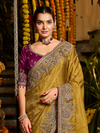 Mustard Yellow Banarasi Tissue Silk Saree With Contrast Blouse